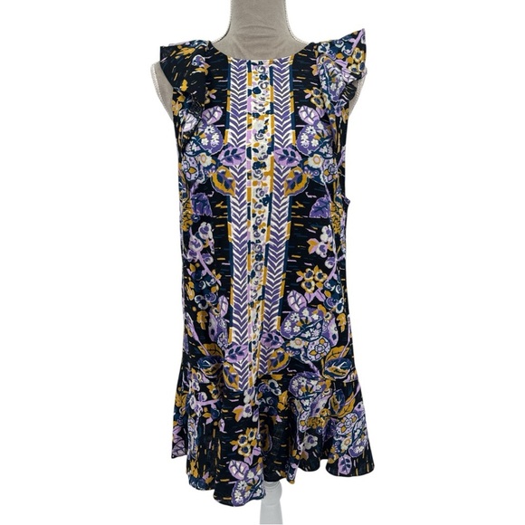 Free People Summer In Tulum Boho Linen Tunic Top Mini Dress Black Purple Medium - Picture 3 of 13